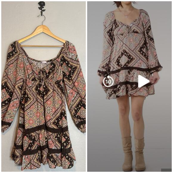 SO Dresses & Skirts - So Lace Tiered Brown Babydoll Dress Womens Medium Cowgirl Western Stagecoach